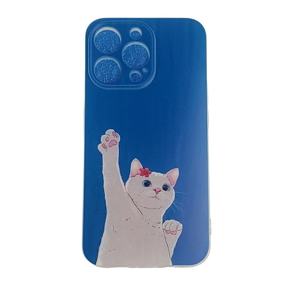 iPhone 13 Cat Raising Paw Phone Case Blue TPU